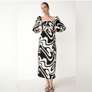 & Other Stories Monochrome Swirl Long Sleeve Dress